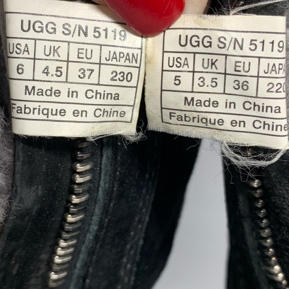 UGG Black Tall Leather Boots Zipper Back Sz5 6 - Picture 9 of 10